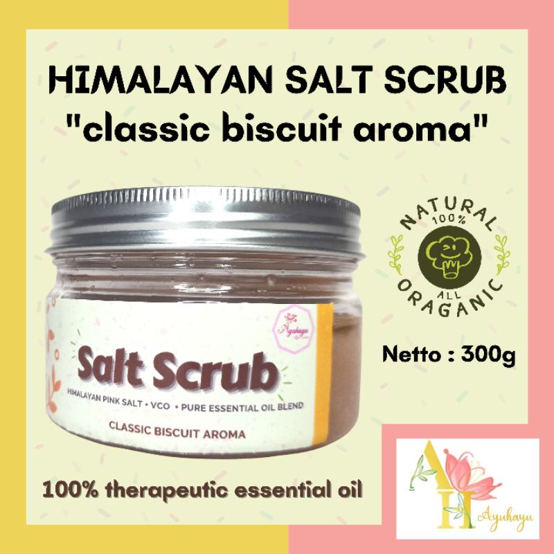 [300g] BATH HIMALAYA PINK SALT BODY SCRUB BADAN LULUR TUBUH PEMUTIH VCO THERAPEUTIC ESSENTIAL OIL