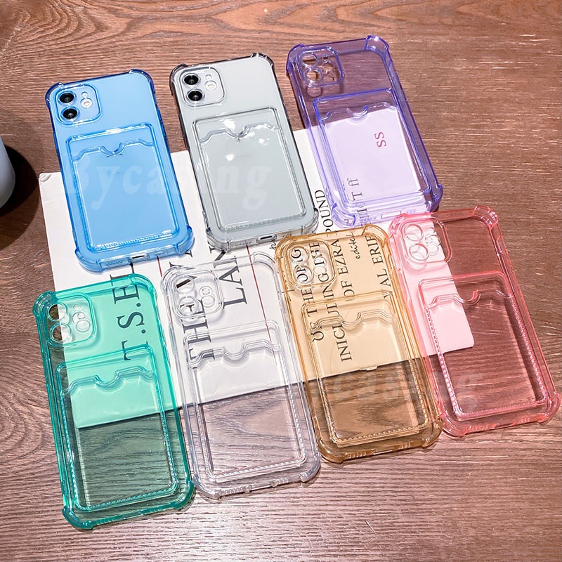 Wallet Card Holder Bag Clear Phone Case for iPhone 13 Pro Max iPhone13 iPhone12 iPhone12Mini iPhone11 iPhoneXr Shockproof Soft Corner Bumper Back Cover BY