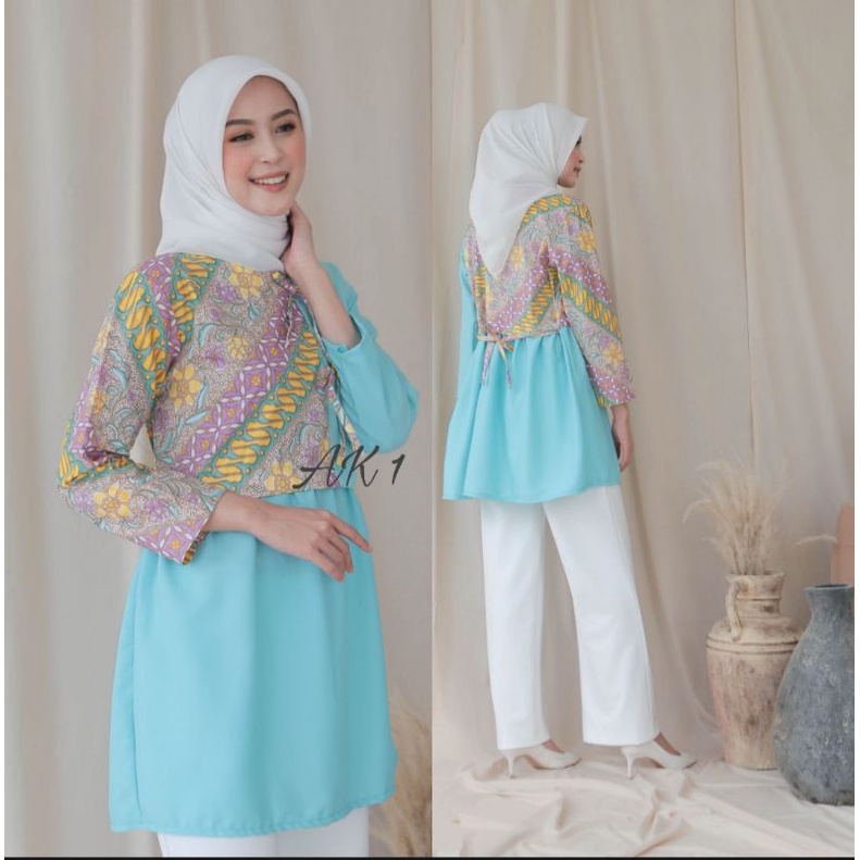 Batik Dolby Dolbi Dobby Doby Tenun Sutra Tulis Katun ATBM Baron ATASAN BATIK WANITA sogan SRG308-B pita tosca ak