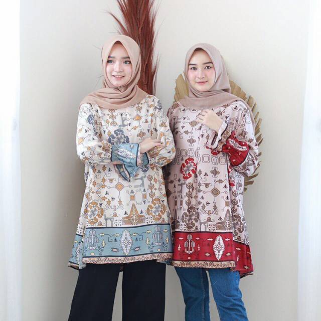 TUNIK DZUVIA KANCING HIDUP SYARI MOSCREPE MOTIF TERBARU