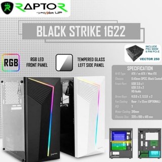 Casing Gaming PC Raptor Black strike 1622 include PSU 500W