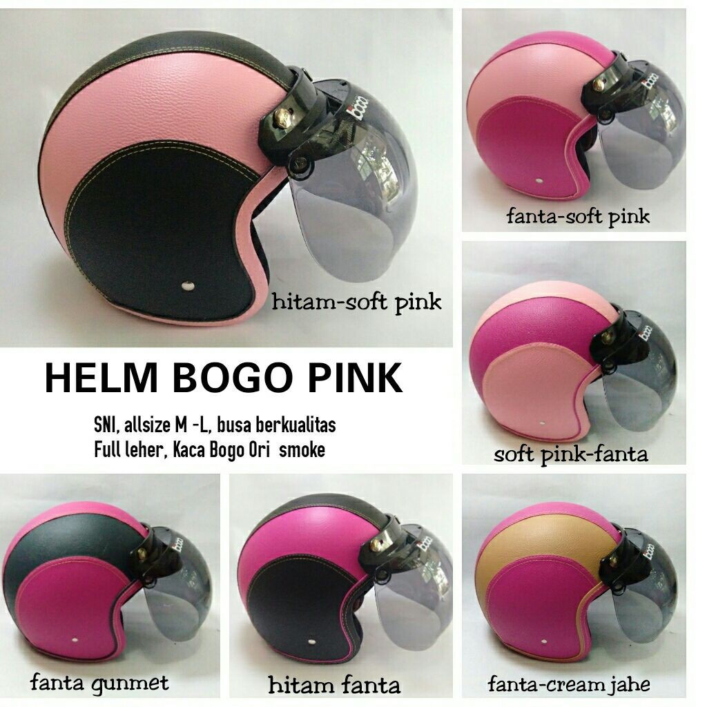 Helm Bogo Retro Kulit warna Pink, Helm Bogo warna pink 
