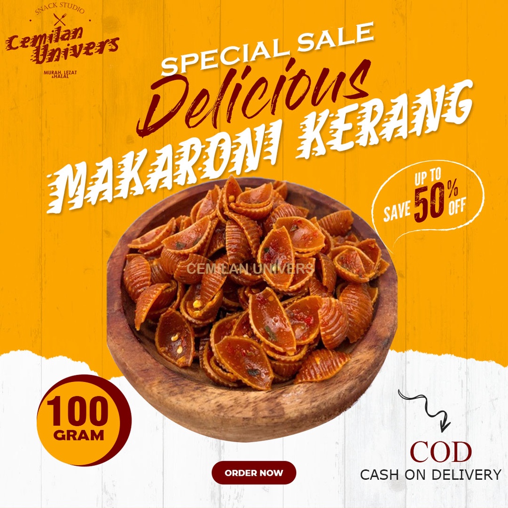 

makaroni kerang gurih pedas lezat dan murah 100gram by cemilan univers