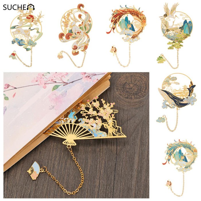 Suchen Bookmark Pembatas Buku Kuningan Motif Lukisan Ci Aksen Rumbai R