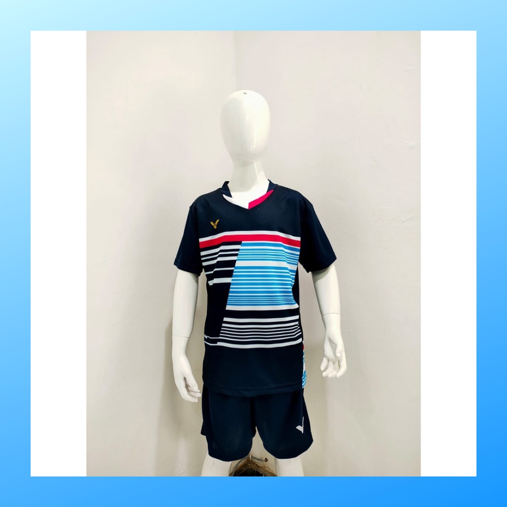 Kaos badminton anak laki-laki jersey bulutangkis baju celana setelan jersy perempuan stelan t-shirt outfit seragam kostum olahraga casual suit pakaian jarsey oblong apparel sports jersi sudirman cup bulu tangkis V137 navy polos