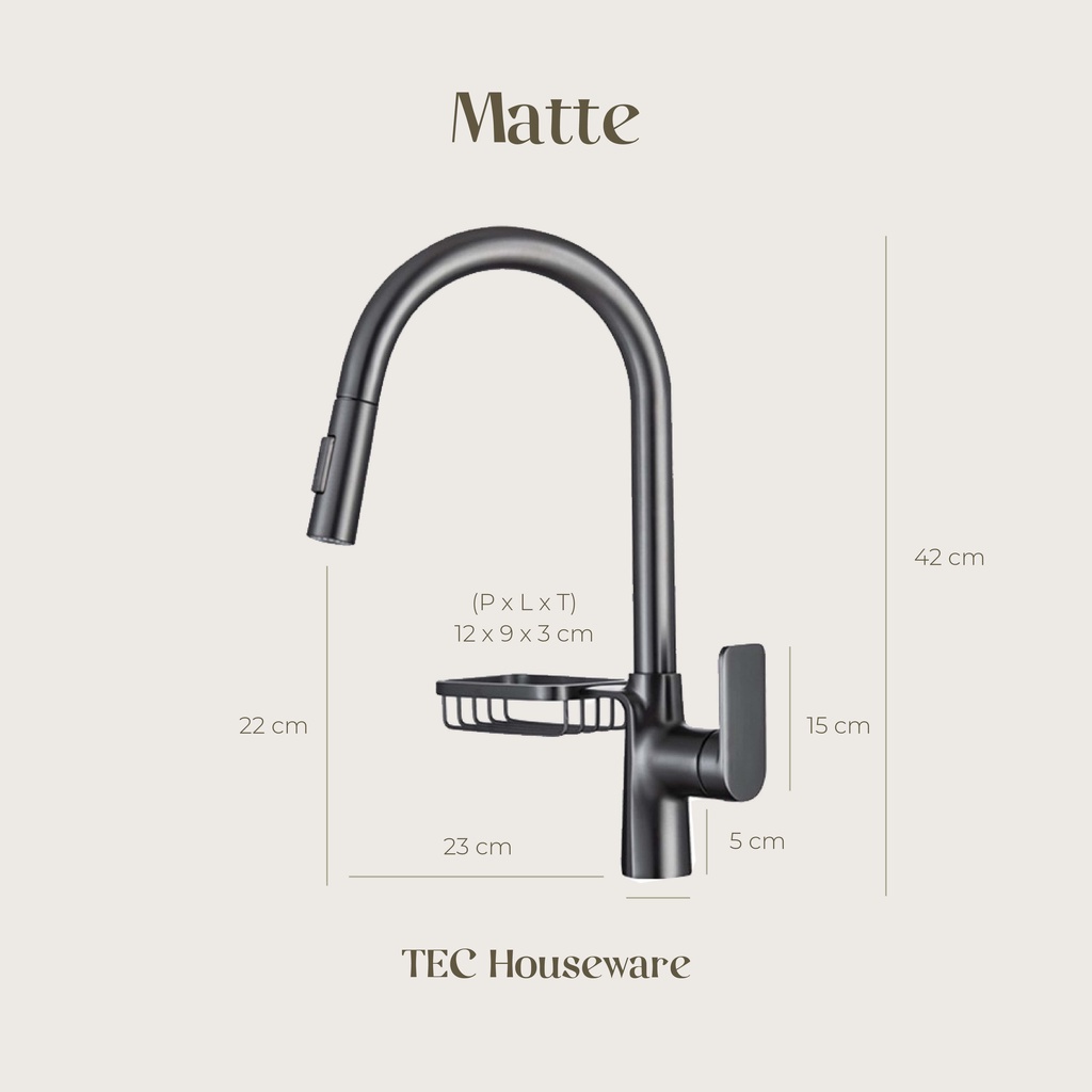 【TEC】MATTE Kitchen Faucet Pull Down Two Function Sprayhead Keran Dapur Kitchen Sink Faucet