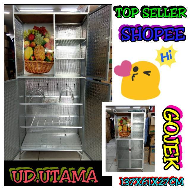 LEMARI RAK  PIRING  KACA  ALUMINIUM Shopee  Indonesia