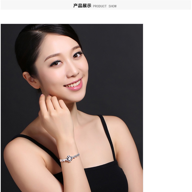 Gelang Sterling Silver S925 Model Terbuka Bentuk Bunga Clover Besar Untuk Wanita