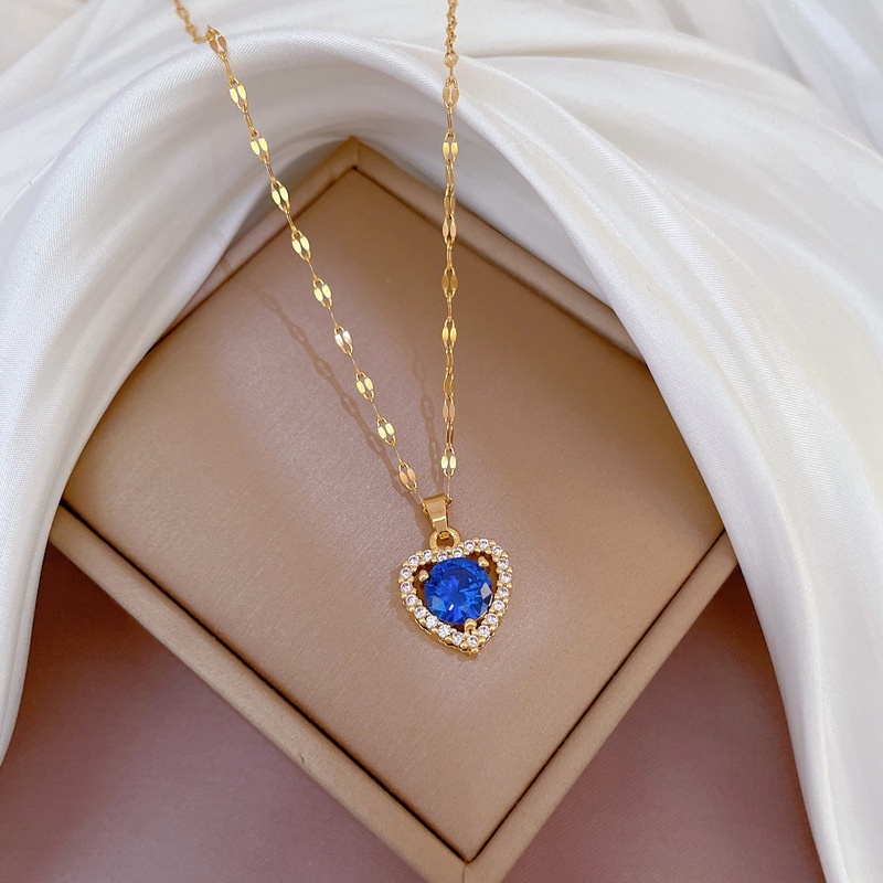 Kalung Rantai Emas 18K Dengan Liontin Hati Hias Batu Zircon Kubik Hypoallergenic Untuk Wanita