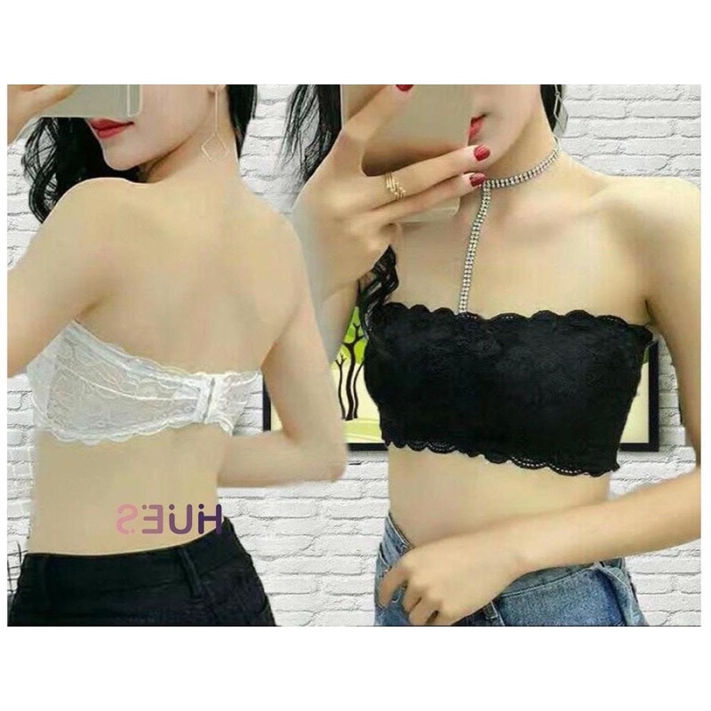 Crop Top Bra Renda Kemben Bandeau Sexy Model Tanpa Tali Dengan Busa