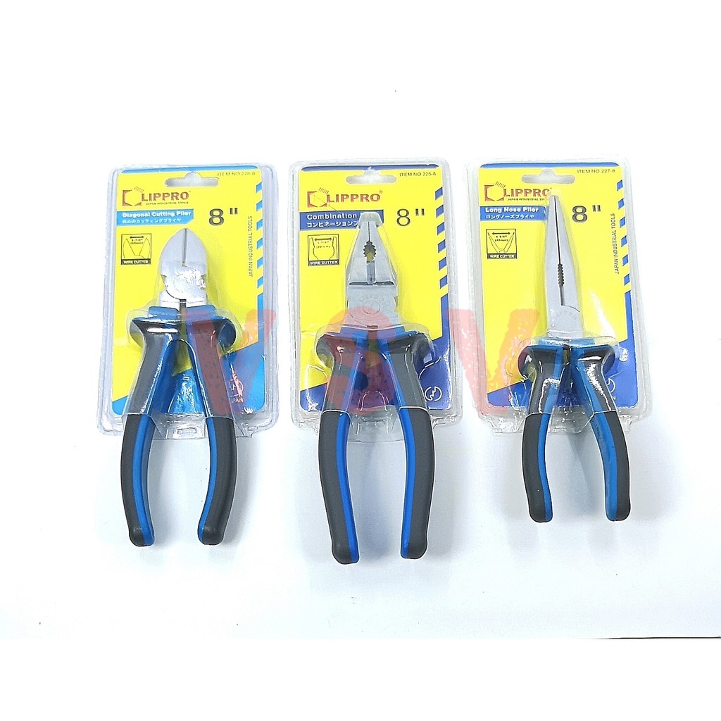 Lippro set 3 pcs Tang Kombinasi 8" Tang Potong 8" Tang lancip 8" Chrome