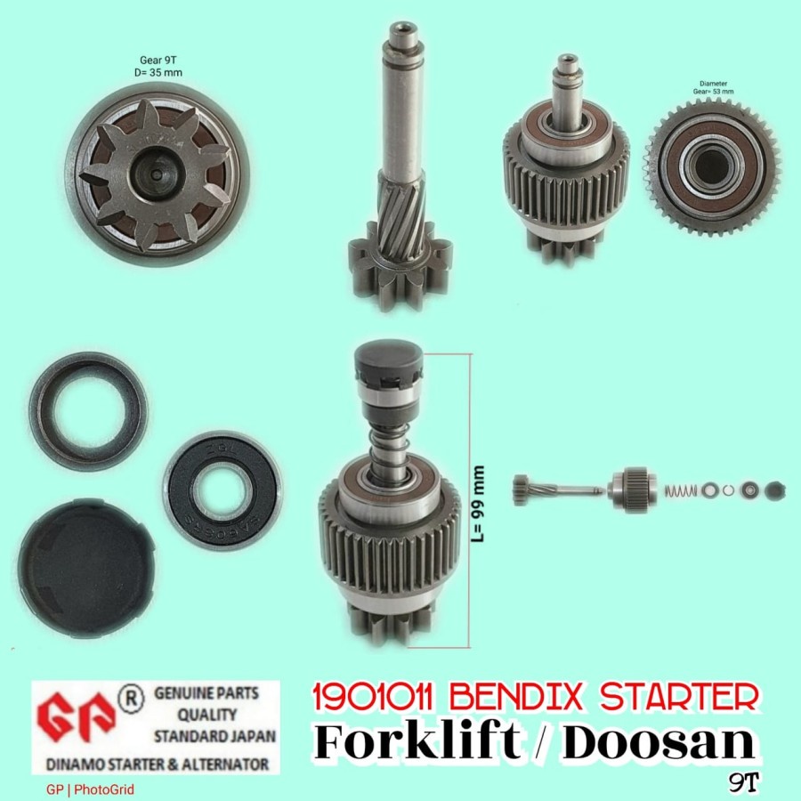 Bendix Starter GP Forklift / Doosan gigi 9T 1901011