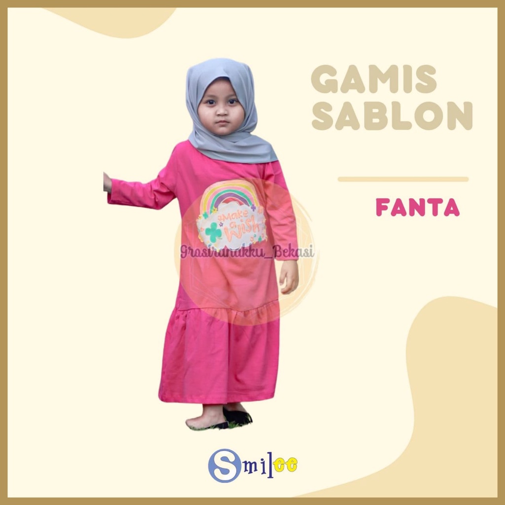 Gamis Kaos Anak Aplikasi Sablon Warna Fanta Size 2-8Tahun