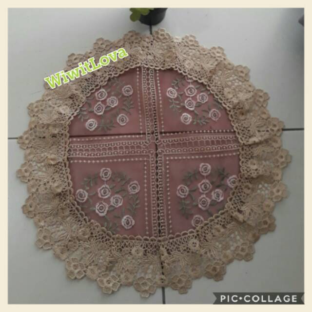 Taplak Meja Tamu Bulat Kecil Minimalis Vintage Renda Organdy Import