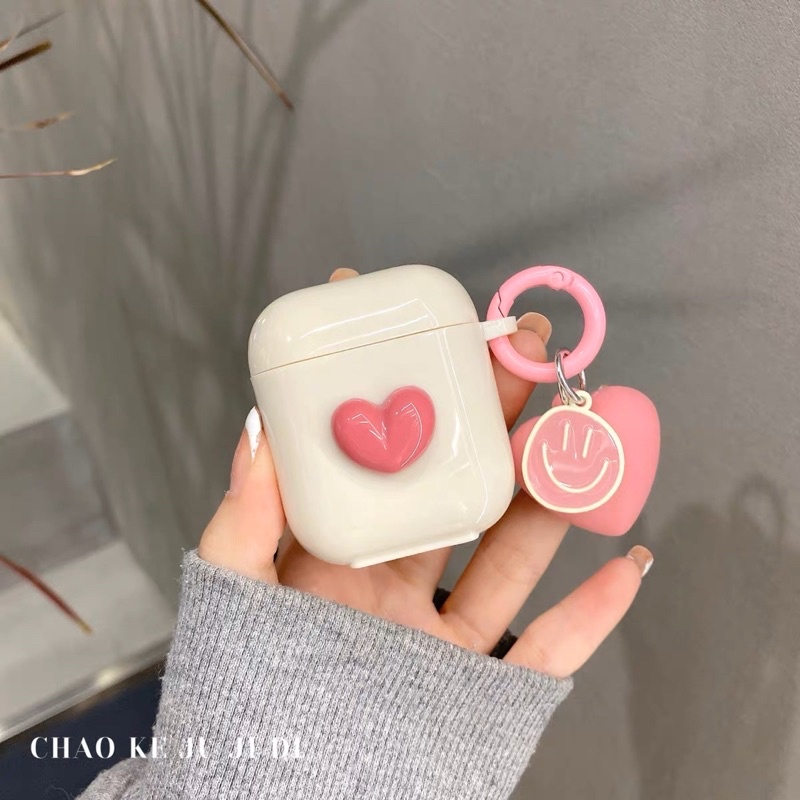 Beige Smiley Pink Heart Softcase for Apple Airpods 1/2 Pro 3 Case Airpods Lucu