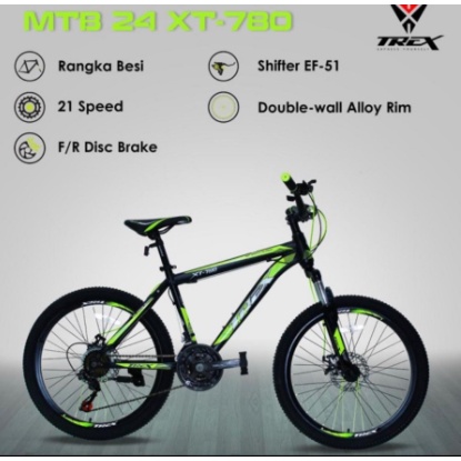 Sepeda Gunung MTB Remaja Dewasa 24 Inch Trex XT 780 Mountain Bike 7 Speed Frame Steel Double Disc Brake Garansi Resmi Termurah SNI-1