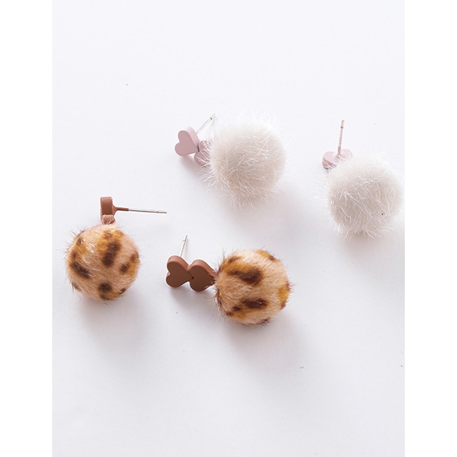 LRC Anting Tusuk Fashion Beige Wool Ball Love Hair Ball Earrings D63767