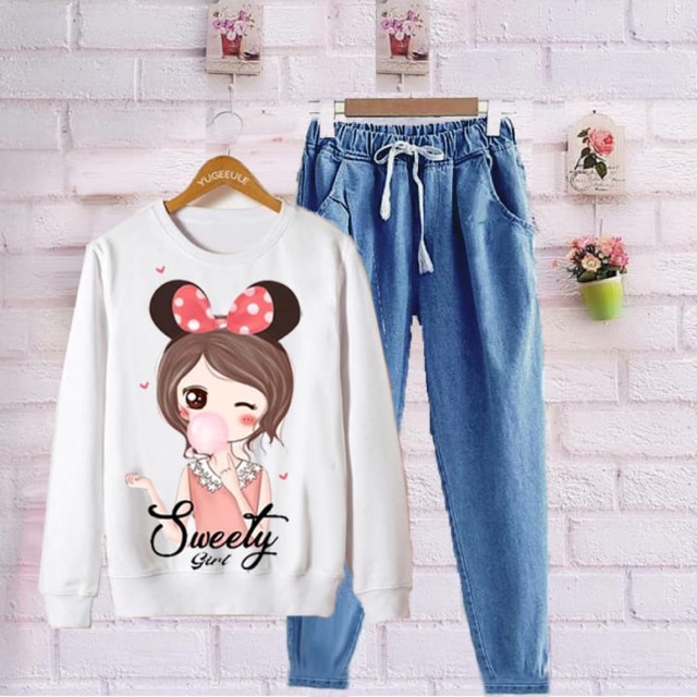 VS GG - Baju setelan wanita sweety doll denim