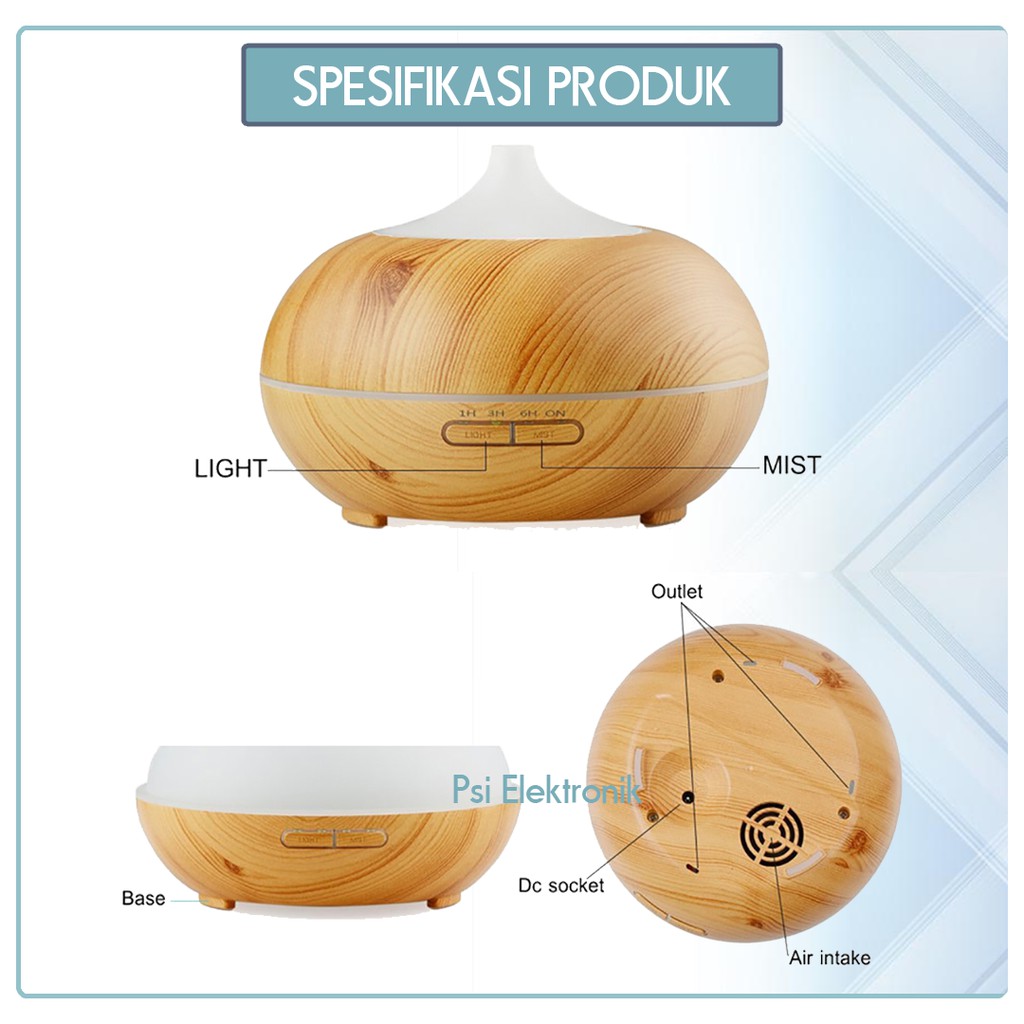 (MAKASSAR) DIFFUSER AROMATHERAPY WOODEN HUMIDIFIER LED COLOR 400ML ORIGINAL