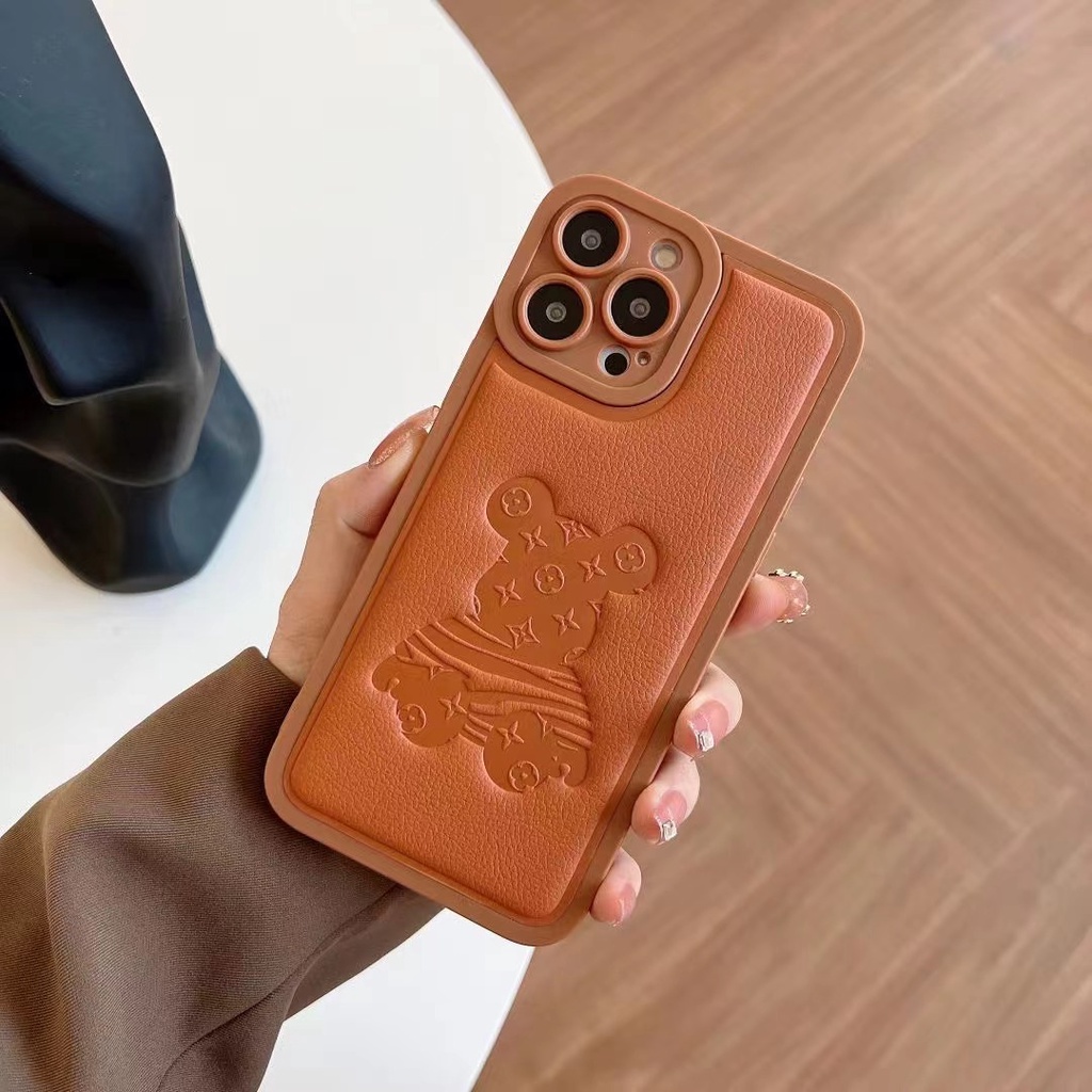 Case Bahan Kulit Motif Beruang Untuk iPhone 13 Pro MAX 12 Pro MAX 11 Pro MAX X XS XR XS MAX 7 Plus 8 Plus