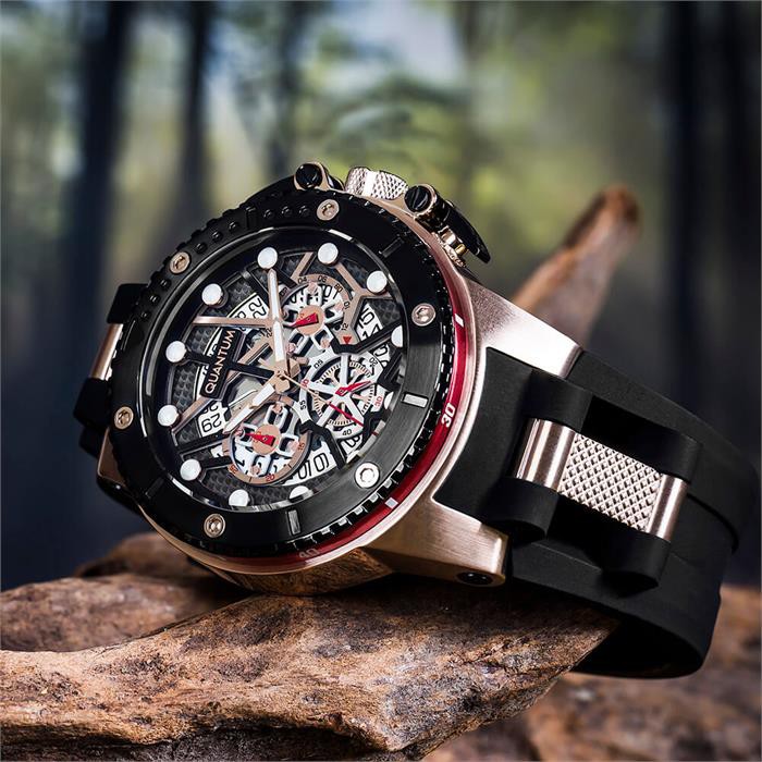 JAM TANGAN PRIA QUANTUM HNG535.851 CITY HUNTER BLACK ROSEGOLD ORIGINAL