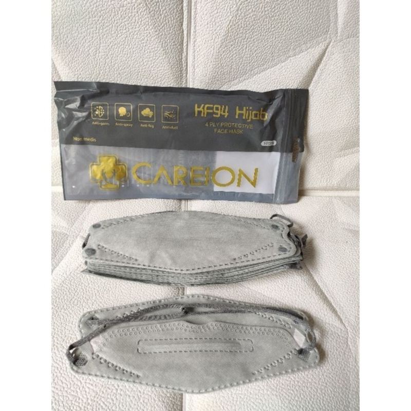 Masker KF94 Careion Hijab Putih Hitam Abu Abu Shrimppink Matcha 4ply isi 10pcs Careion Headloop Dewasa