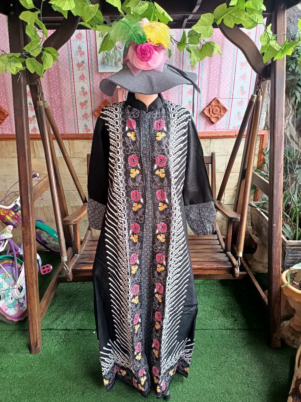 Couple Gamis Cardi Modang Kembang Batik Layer Pasangan Sarimbitan Pesta Kondangan Cantik Sepasang