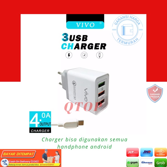 Charger casan 2usb 4A Samsung, Xiaomi, Oppo, Vivo 2 usb  4.0A Charger Casan Oppo [QTOP.ID]