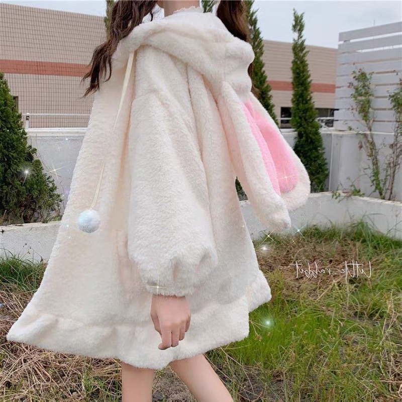 [READY] BUNNY FLUFFY JACKET ☁️ POM POM RABBIT HOODIE JACKET ☁️ JACKET KOREA ☁️ HOODIE IMPORT RABBIT 