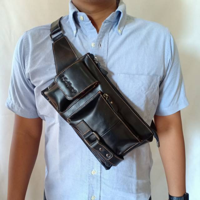 Waist Bag Pria Kulit Sapi Asli