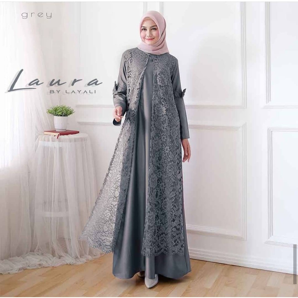 LAURA CASUAL DRESS BRUKAT WANITA MUSLIMAH / DRESS CANTIK/LEBARAN/KONDANGAN - DRESS KEKINIAN