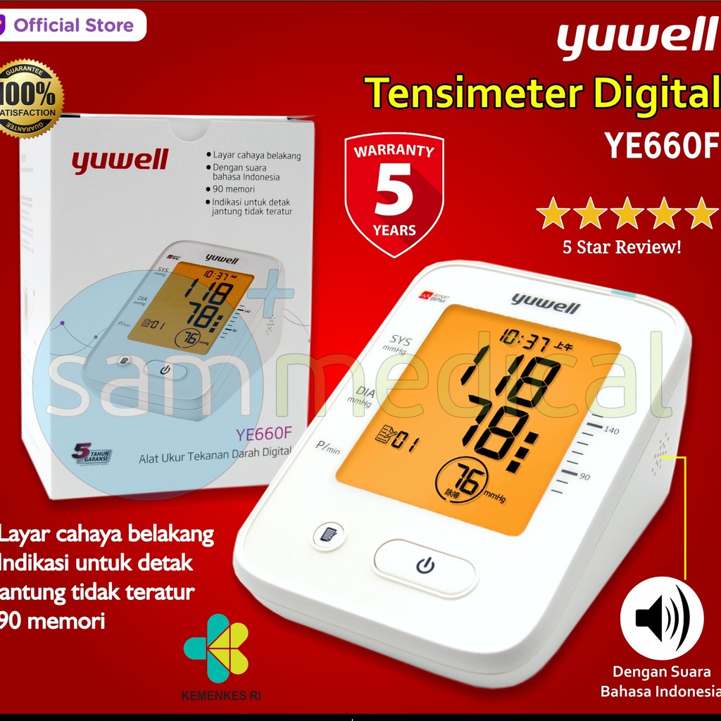 Yuwell Tensimeter Digital Suara Plus Adaptor YE 660F