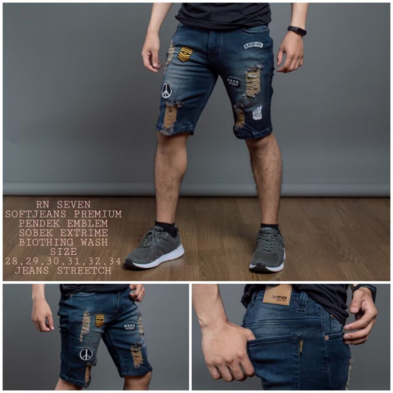 Celana jeans pendek cowok sobek-sobek/Celana jeans cowok keren