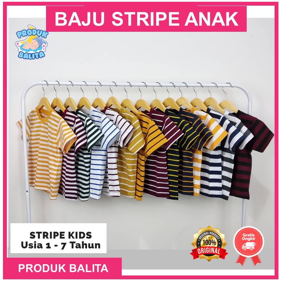 Murah Koas Stripe Anak Kaos Distro Salur Anak Perempuan Laki-laki  Lengan Pendek Terlaris