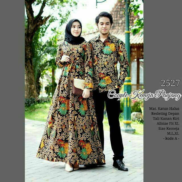 COUPLE BATIK GAMIS DAN KEMEJA LENGAN PANJANG MOTIF ULIR DAUN FASHION BATIK PRIA WANITA BATIK KRATON