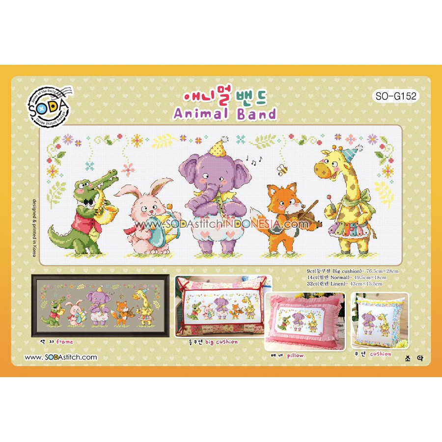 Paket Kristik Strimin Cross Stitch Sodastitch SO-G152 - Animal Band Musik Hewan Binatang Music