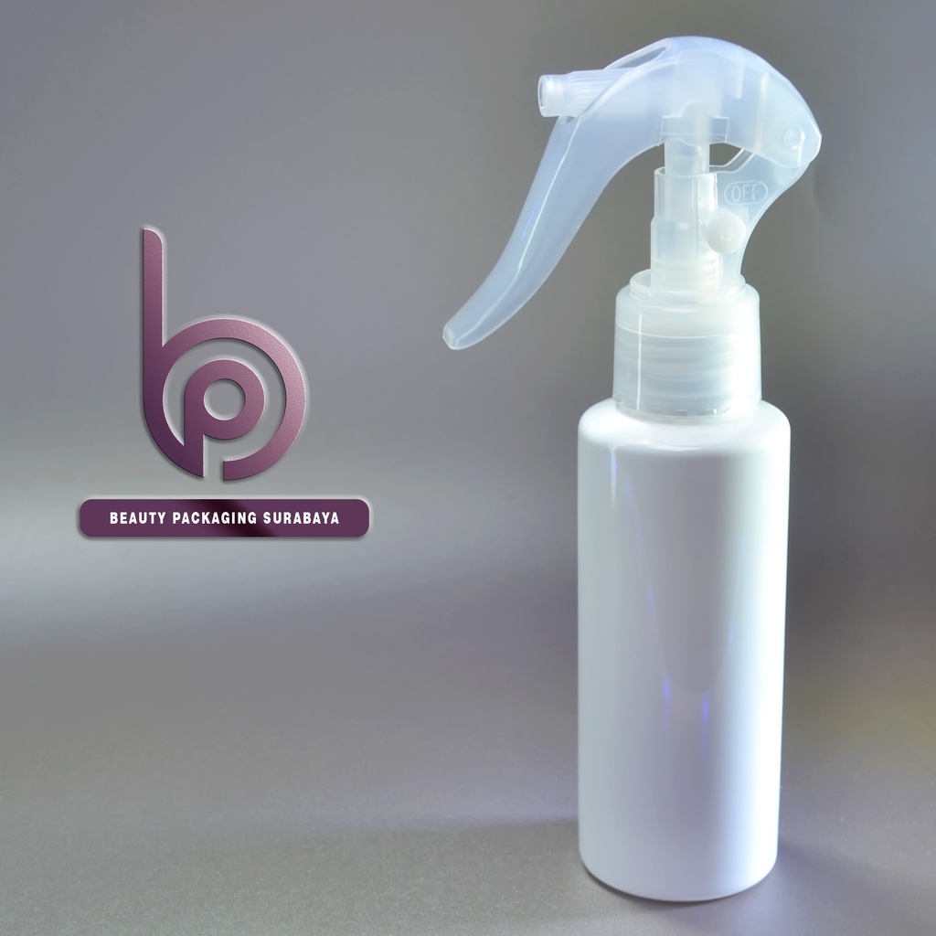 Botol Plastik PET 100ml RF Putih Tutup Spray Trigger Semprot