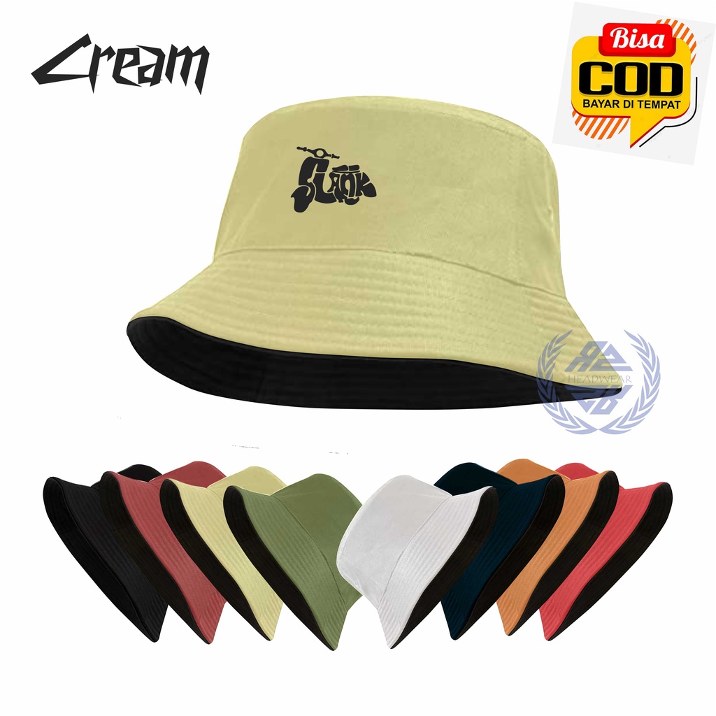 Topi Bucket Pria Distro Bolak Balik Logo Slank Bahan American Drill