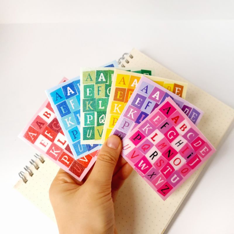 

StickerParty Stiker Huruf Abjad Glitter Kiss Cut Magazine Scrap Rainbow Alphabet A-Z Warna Pelangi 7x7cm by Sticker Party MN020