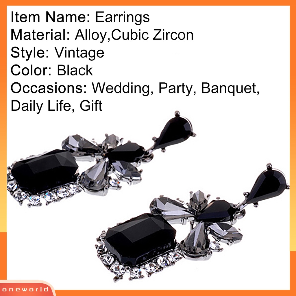 Anting Juntai Bentuk Persegi Waterdrop Cubic Zircon Warna Hitam Gaya Vintage Untuk Wanita