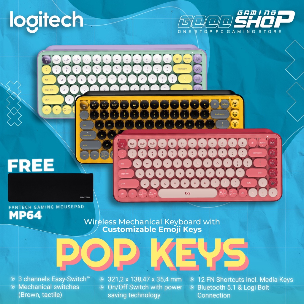 Logitech POP Keys Compact, Emoji Keys - Wireless Mechanical Keyboard