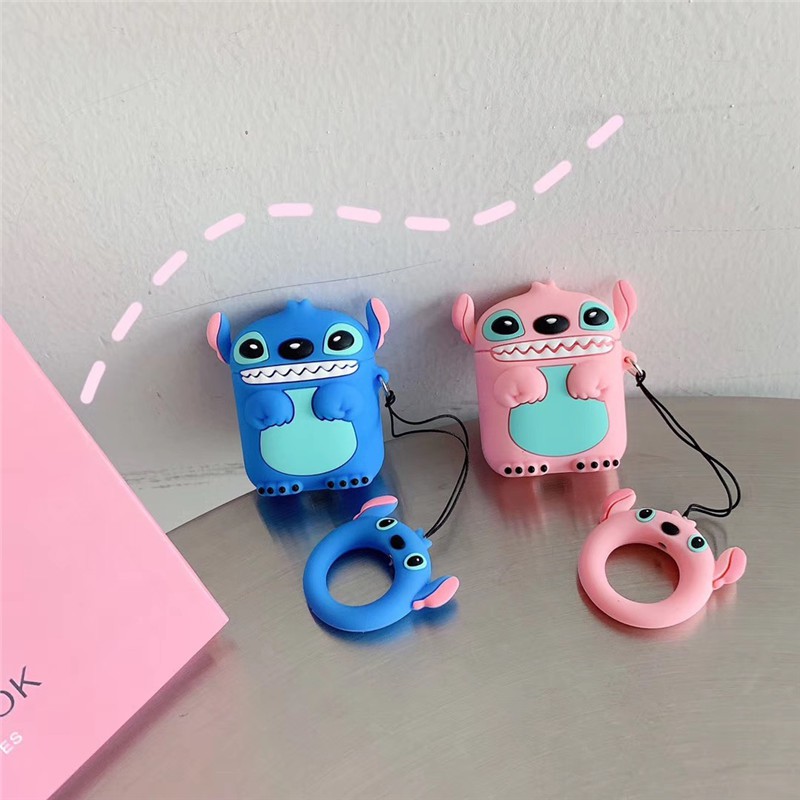 Airpods 1per2/2pcs Cute Stitch Headset Charging Box Pelindung Case Unik