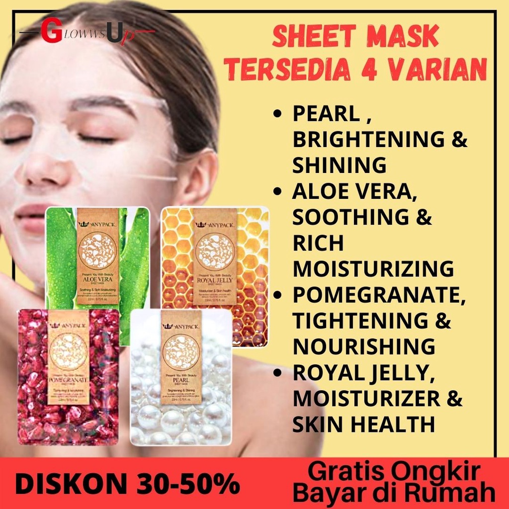 MASKER WAJAH PENGHILANG KERUTAN WAJAH ANYPACK SHEET MASK MASKER WAJAH TISSUE DIJUAL RANDOM PERAWATAN WAJAH