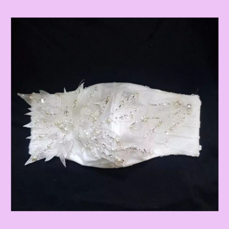 Masker Brokat Payet Hias Bunga Besar - Masker Payet - Masker Wedding - Masker Unik - Masker Pesta