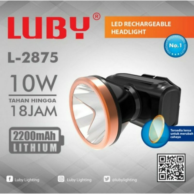 Senter kepala Luby 10w 2875 headlamp putih kuning