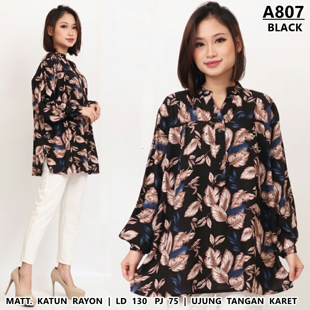 UNION11 -  ATASAN WANITA JUMBO XXXXL / ATASAN WANITA JUMBO LD 130 /  BLOUSE WANITA JUMBO OKTA SINDI PRILY-A807 RIKA BLACK