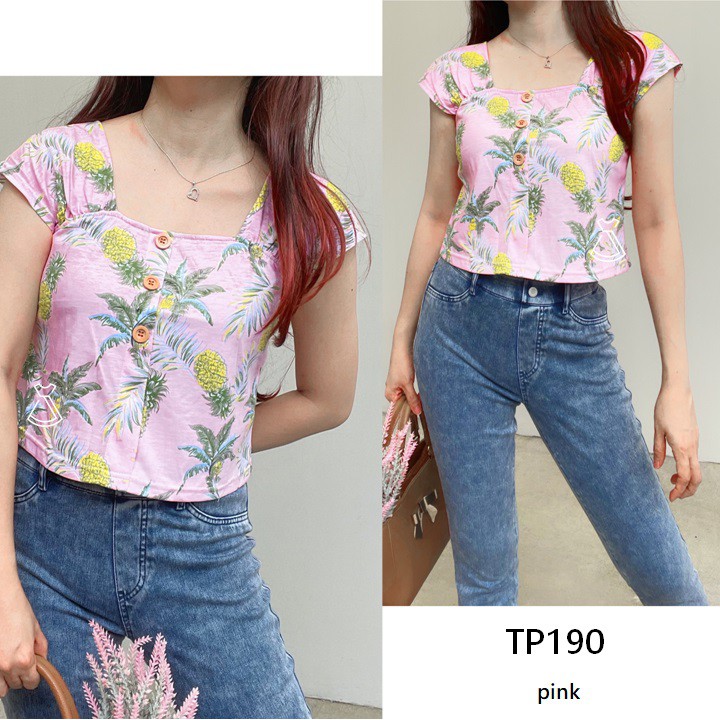 TP190 - BAJU ATASAN CROP TOP MOTIF NANAS LUCU IMPORT MURAH