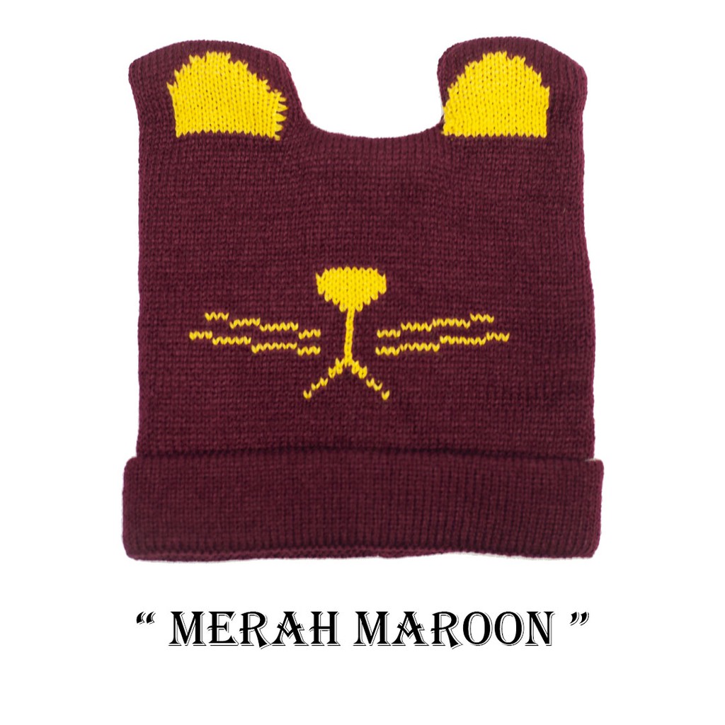 Kupluk Anak Bayi Cewek Cowok Karakter Kucing Polos / Bordir Nama Suka Suka-Merah Maroon