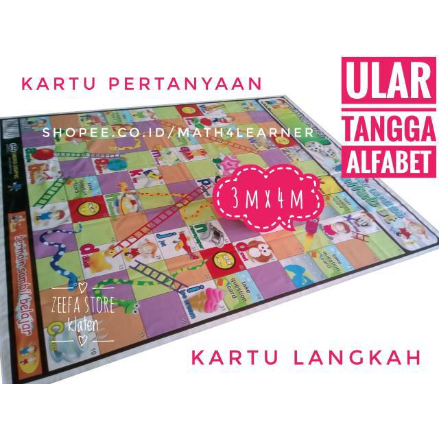 [3 m x 4 m] Ular Tangga Alfabet Ukuran XL Karpet Jumbo Raksasa
