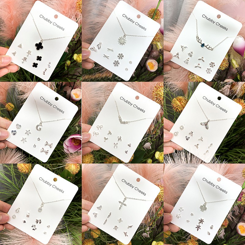 [ACKER] 18-Jenis Hati Bintang Feather Fashion Korea Anting Pejantan + Kalung Set Perhiasan Stainless Steel Untuk Wanita